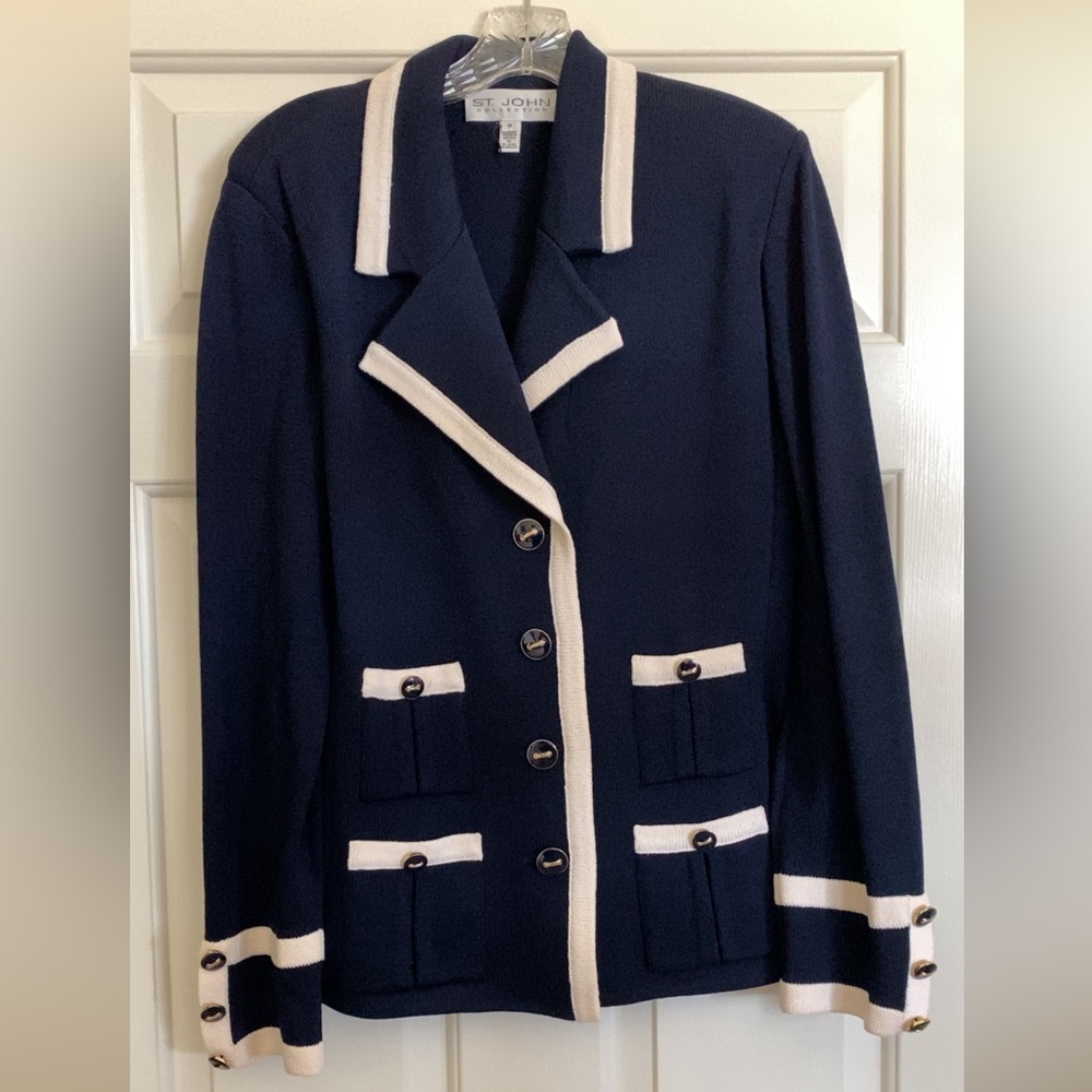 Vintage St. John Collection navy blue and white blazer